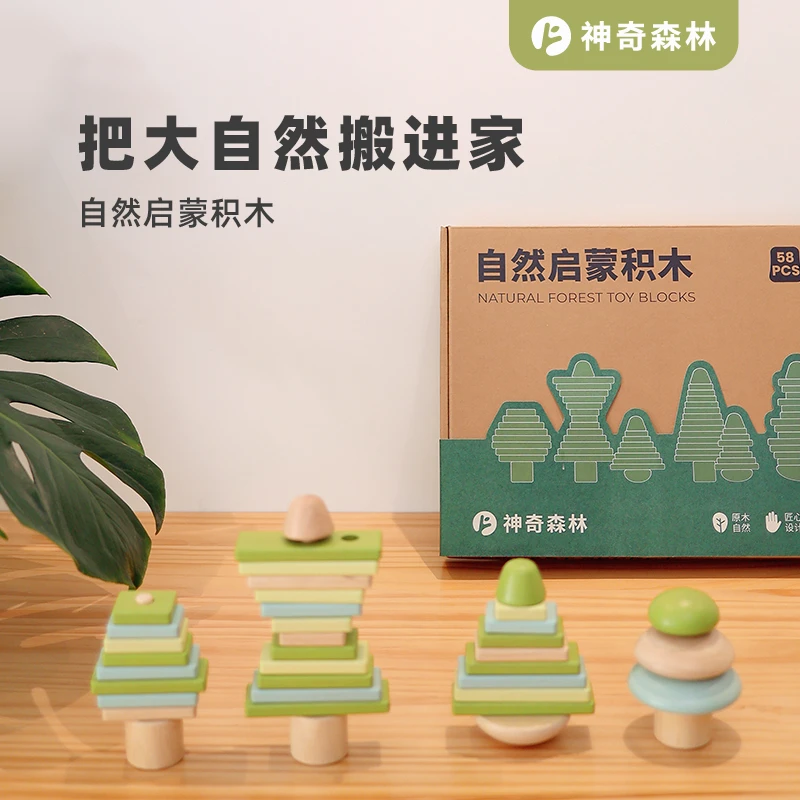 儿童木质启蒙积木玩具益智拼装女孩男孩新款大颗粒积木易收纳礼物