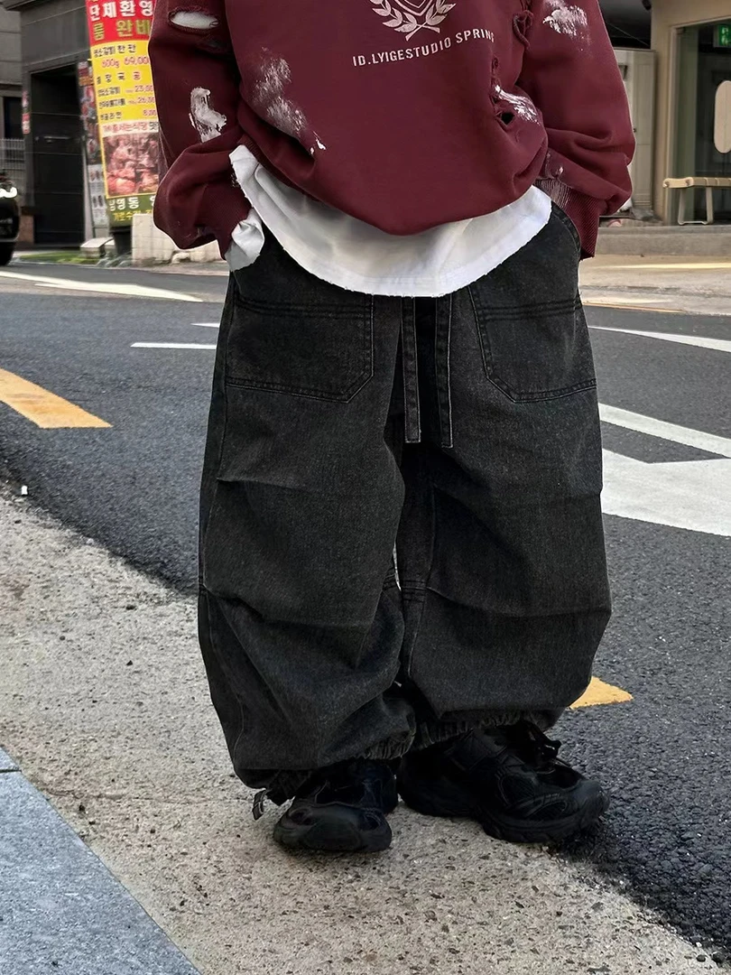 2024春秋款儿童牛仔裤宽松百搭时尚重工艺直筒高街牛仔裤复古8015