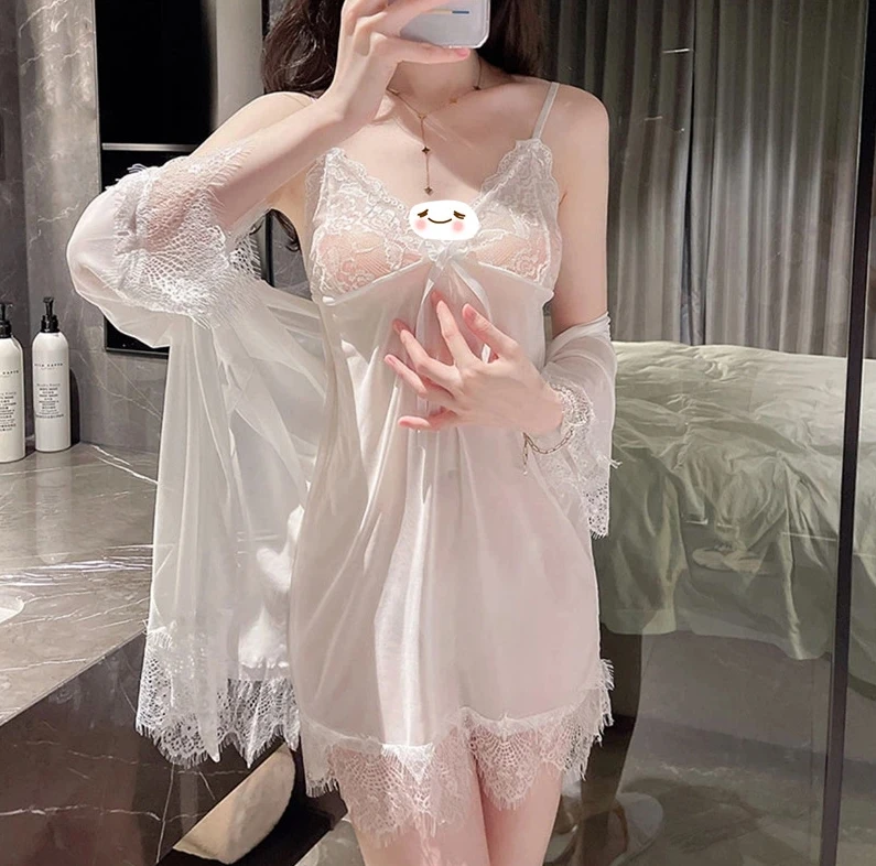 情侣内衣2024大码性感吊带裙女士夏季薄款宫廷纯欲美背睡衣套装女