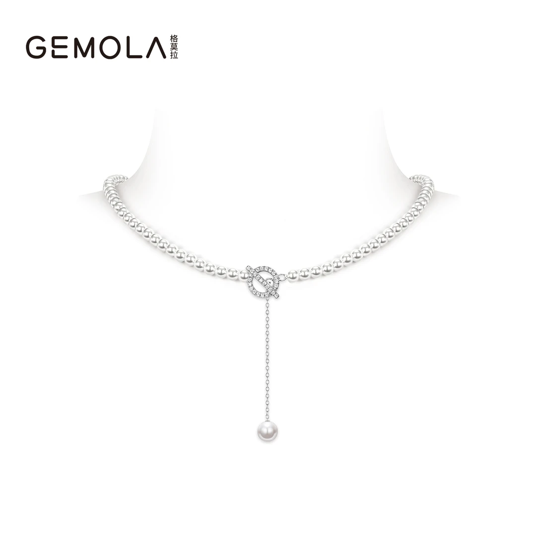 GEMOLA/格莫拉 铜合金合成锆石项链 白色法式慵懒项链女 10204XW