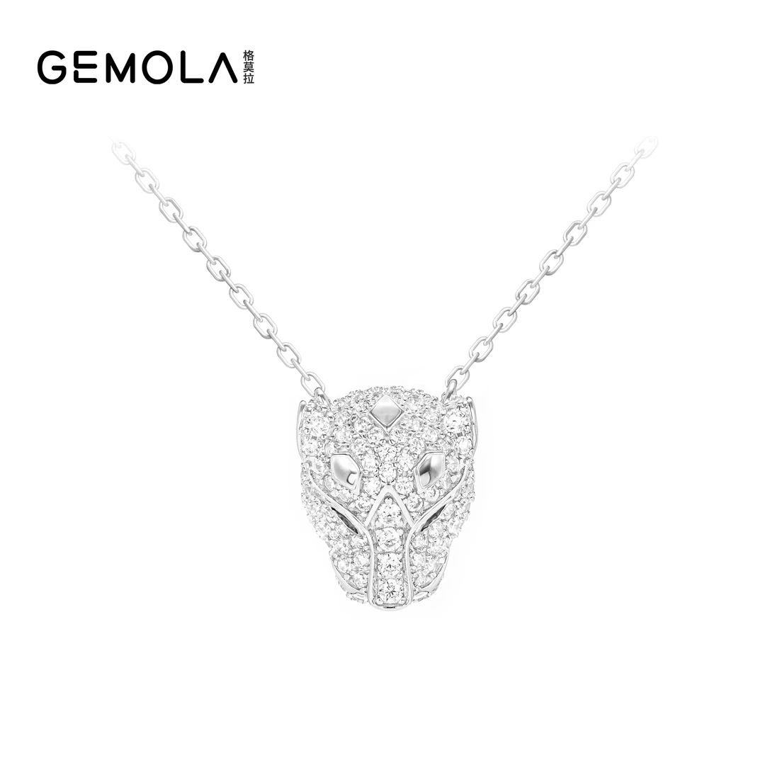 GEMOLA/格莫拉 坠链均925银合成锆石 经典银白色豹子项链10507XW