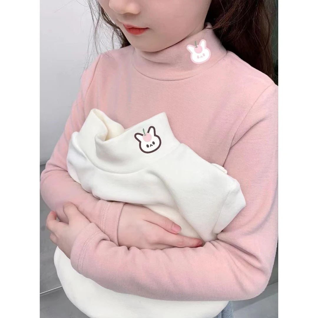 加绒儿童加厚双面德绒宝宝高领长袖打底衫洋气女童内搭上衣