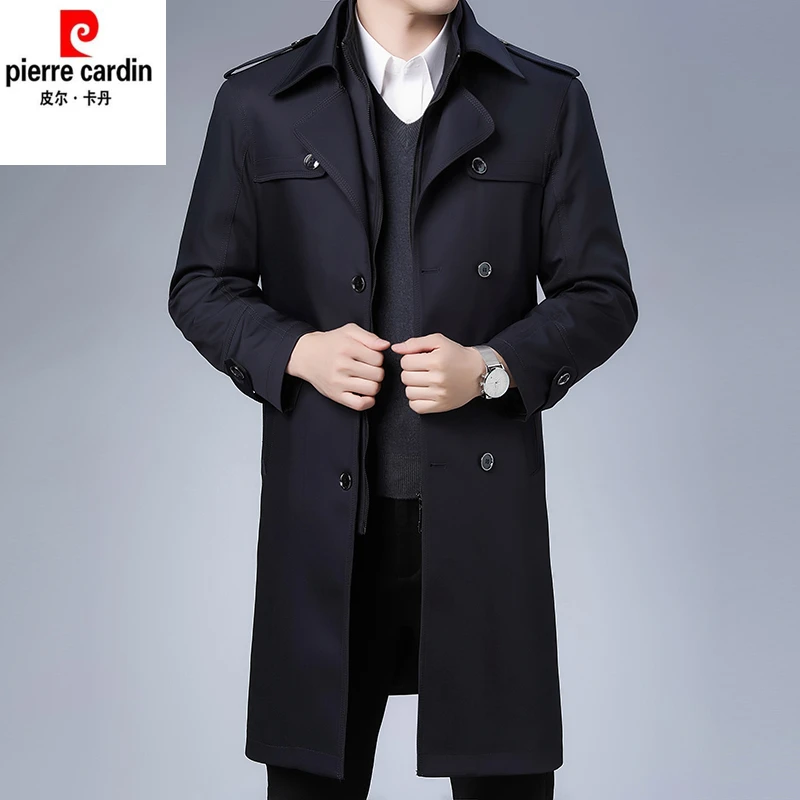 皮尔卡丹秋冬季长款风衣男中青年商务休闲可脱卸内胆加厚大衣外套