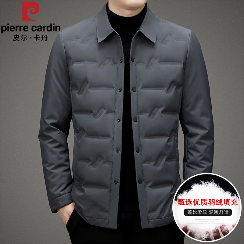 皮尔卡丹高端轻薄款羽絨服男士冬季衬衫领商务白鸭絨休闲外套短款