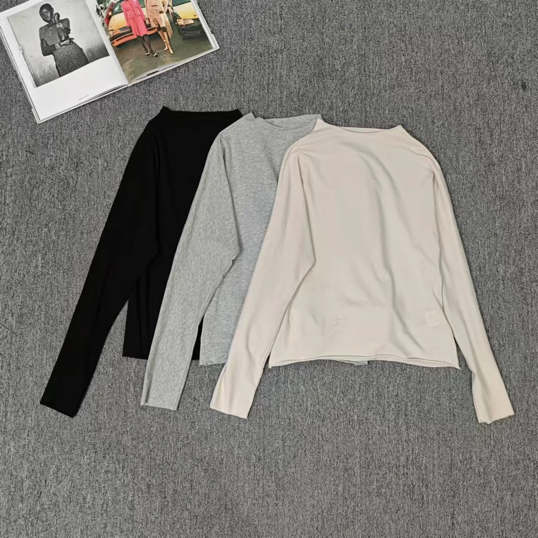 83075余小鱼 三色纯色套头舒适休闲韩系圆领长袖百搭内搭T恤女装