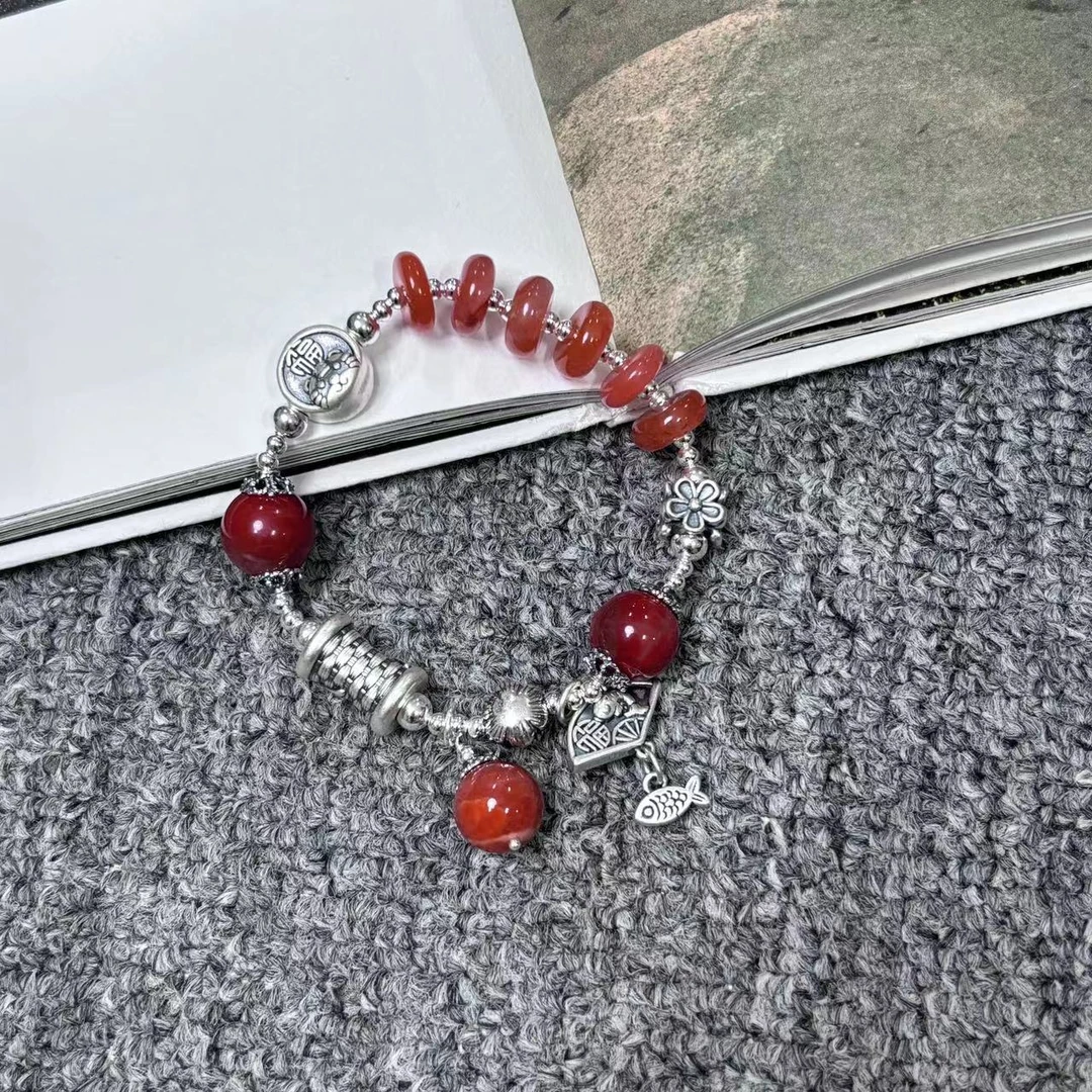 足银手链 5337余小鱼 银色时尚鱼吊坠小众设计百搭手链女