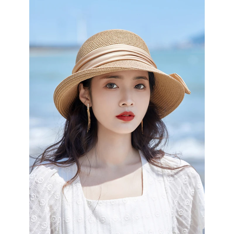 草帽女遮阳夏季海边薄款太阳帽防紫外线防晒帽2023新款时尚渔夫帽