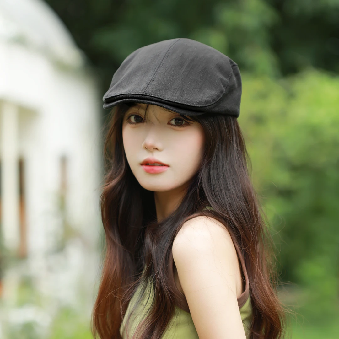 潮牌文艺复古前进帽女日系简约纯色短檐鸭舌帽英伦风街拍报童帽男