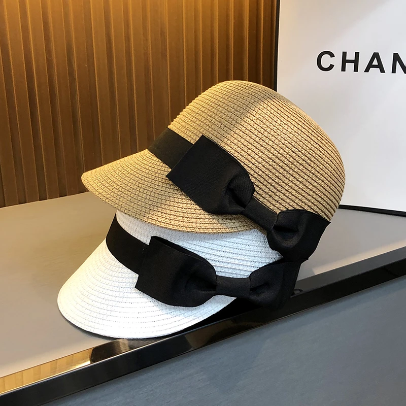 帽子遮阳帽女防晒夏季草编透气时尚蝴蝶结马术帽海边度假风鸭舌帽