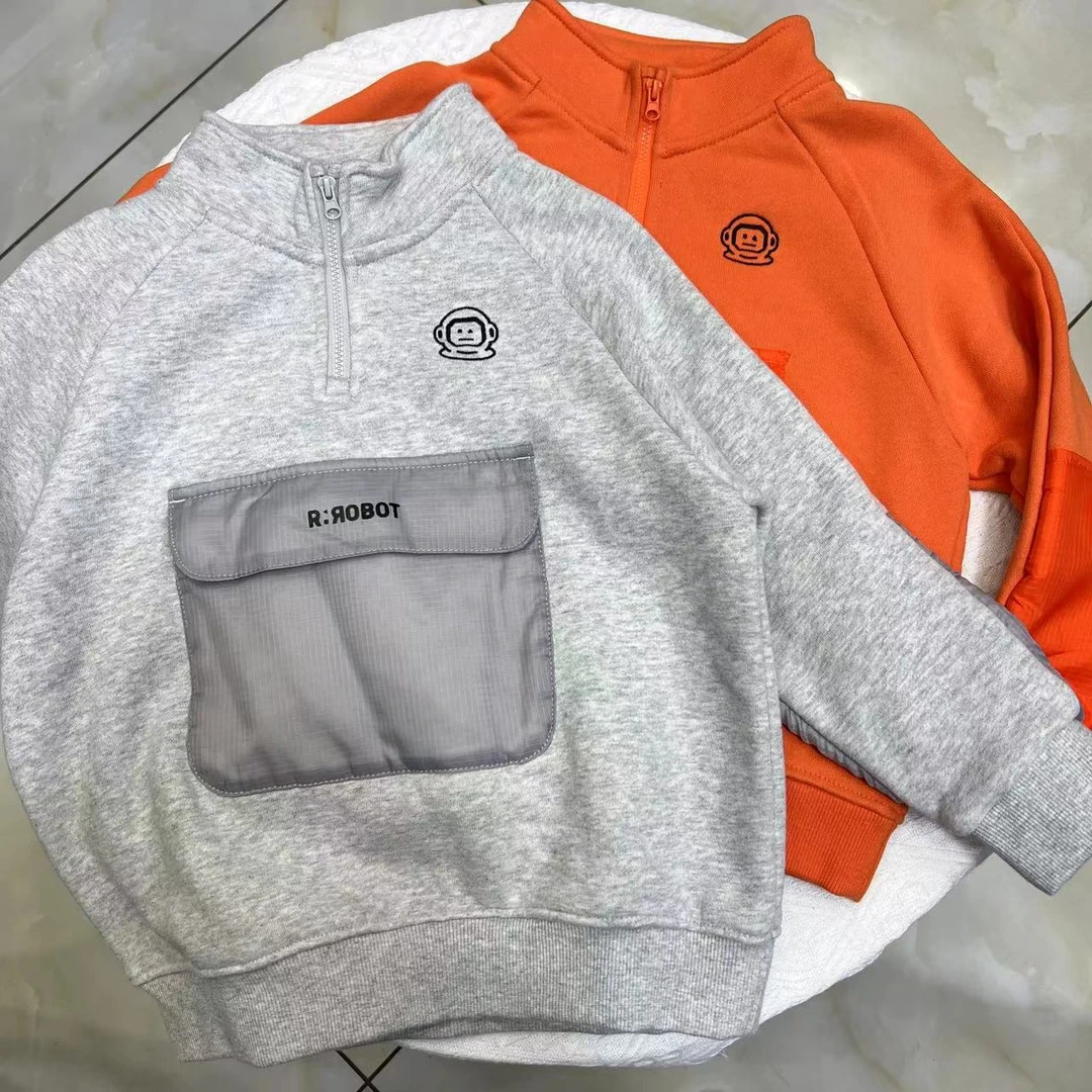 锦素 秋冬款儿童加绒卫衣半拉链上衣百搭帅气校服内搭