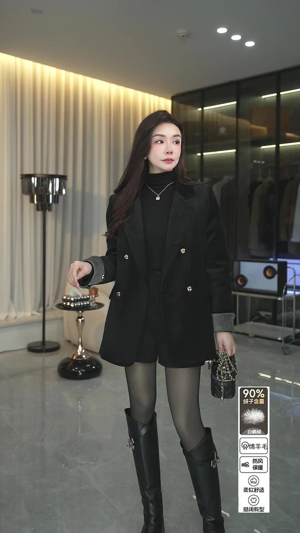 DYT HOME（鹅绒西装）气质时尚百搭韩版雪丝绒外套拼色保暖西装外套