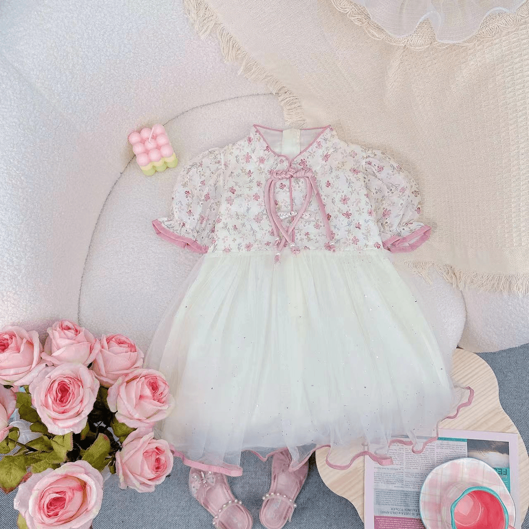 2024夏季简约千金碎花拼接盘扣碎花纱裙 D-VC975