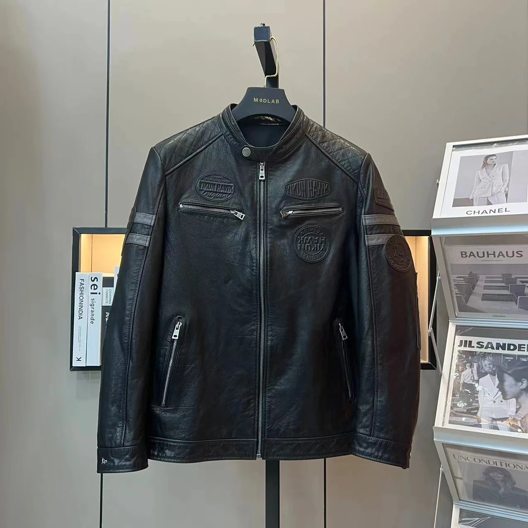 男士牛皮头层皮真皮皮衣机车服立领款春秋