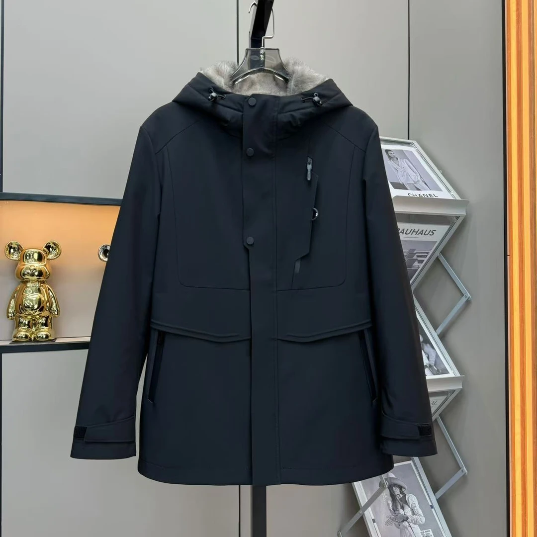 187-男款牛奶丝面料内胆银兰本色水貂可脱卸内胆休闲加厚时尚冬季