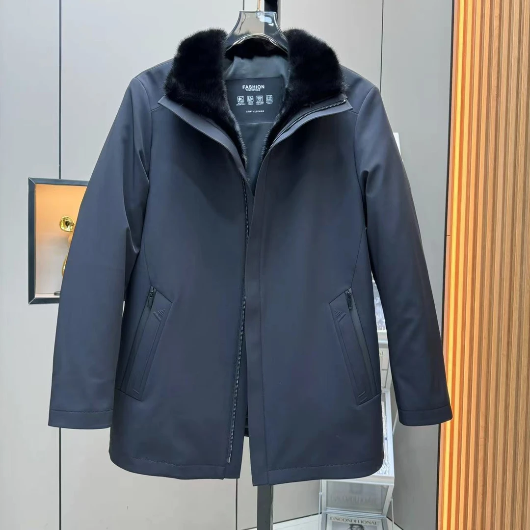 2305xylr男士翻领牛奶丝面料内胆大块水貂可脱卸内胆休闲加厚