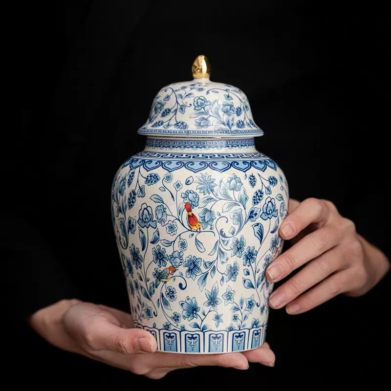 青花缠枝莲大容量将军茶叶罐