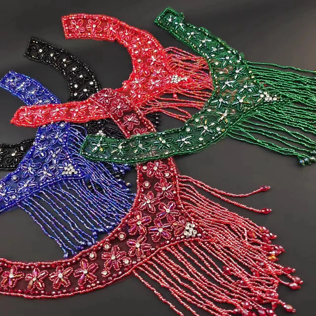 五瓣花水晶流苏假领子SF485