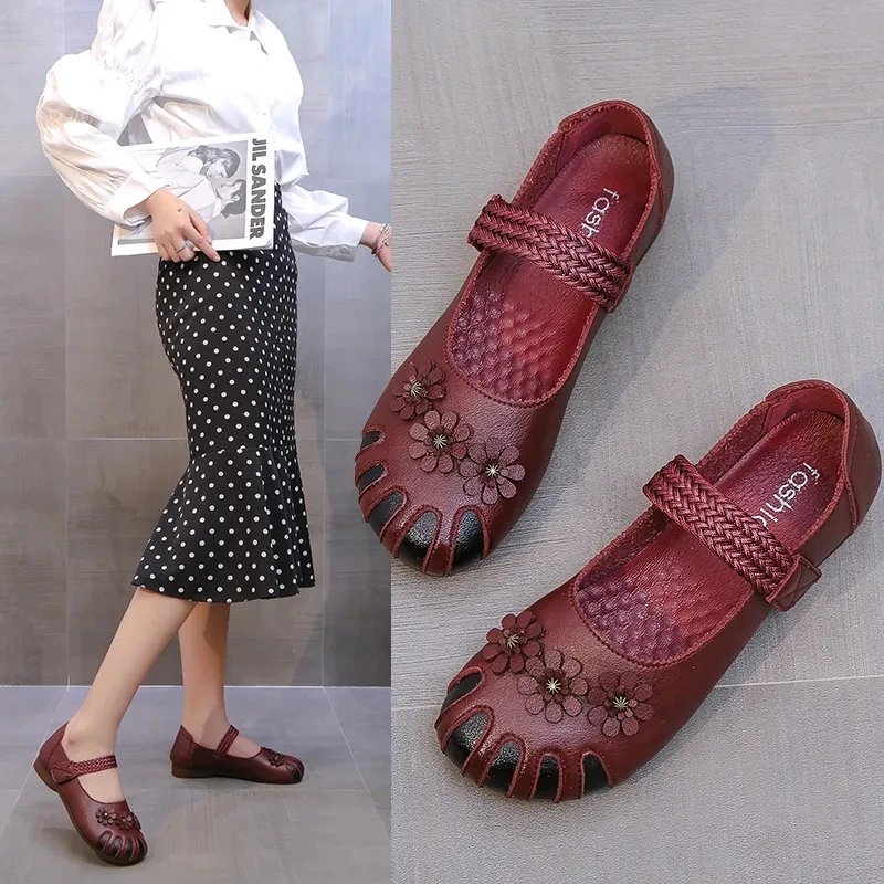 【软皮软底】软底妈妈皮鞋舒适果冻鞋底鞋舒适轻便防滑单鞋女