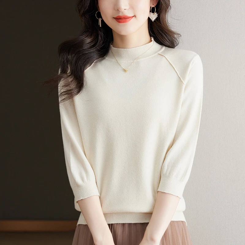 胖mm春秋特大码七分袖毛衣女宽松遮肚子巨显瘦上衣针织气质打底衫