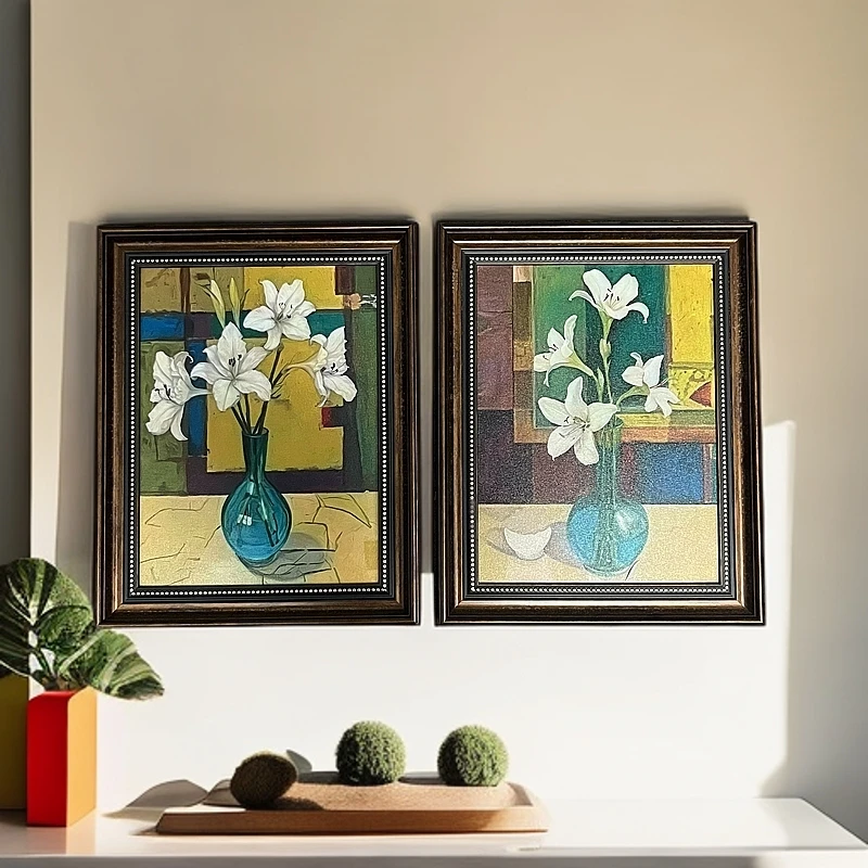 158新款《百合花》中古风客厅卧室餐厅两联装饰画美式法式床头挂画