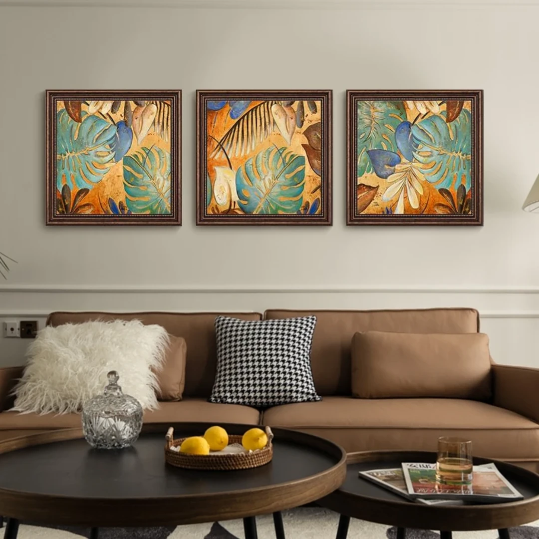 A35美式沙发背景墙装饰画三联挂画客厅床头壁画复古餐厅油画