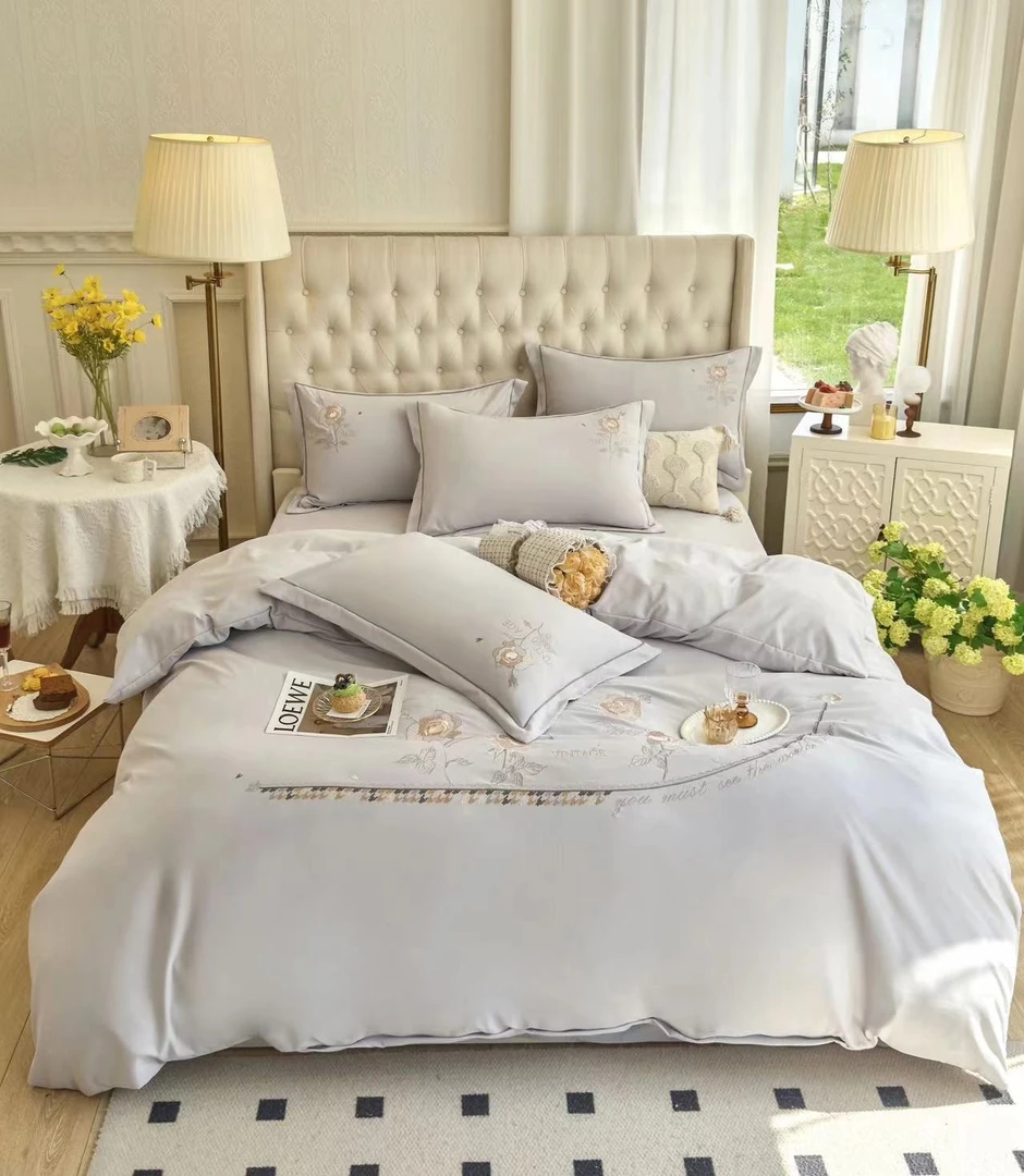 2004 四件套床单被套罩床上用品伊甸花园奶油灰