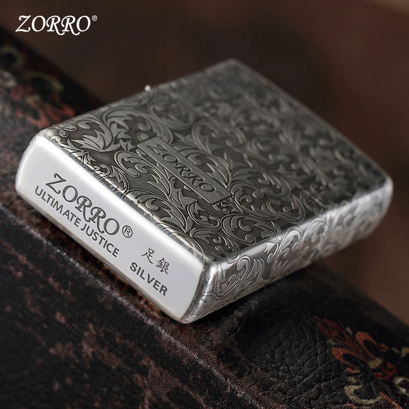 ZORRO纯银打火机佐罗新款煤油正品唐草富贵花情人节礼物送男友