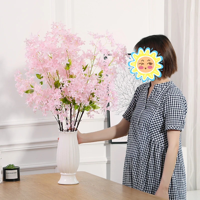 仿真樱花枝十字丁香假花婚庆装饰塑料绢花家居客厅摆件网红插花束