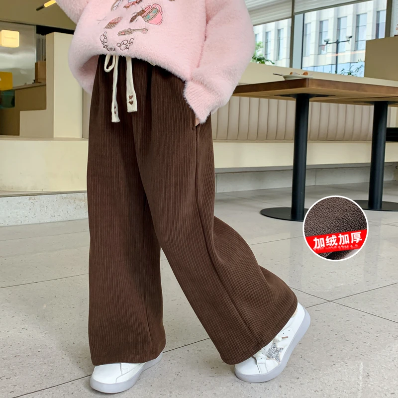 女童秋装2023新款裤子女孩秋冬加绒宽松休闲裤儿童冬装一体绒长裤