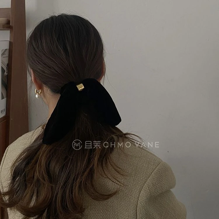 闭眼入不出错黑金高级真丝丝绒兔耳朵蝴蝶结肠圈发饰头饰气质百搭