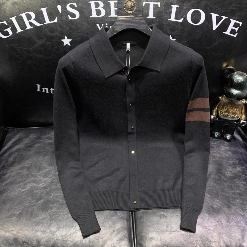 2024秋冬新款简约百搭polp条纹针织衫青年时尚长袖毛衣打底衫男潮