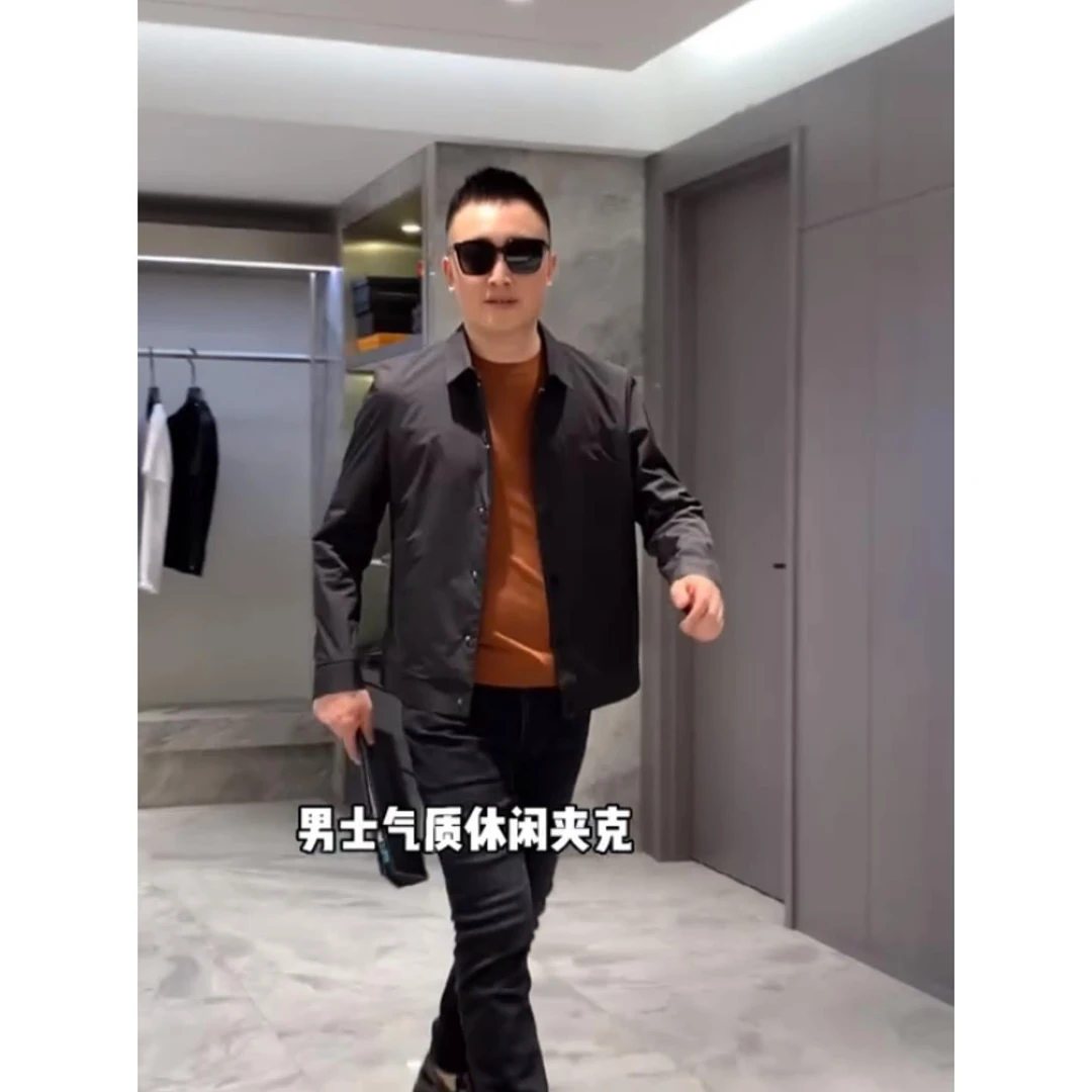 男士春季新款高品质时尚潮流百搭单排扣翻领纯色商务风衣夹克外套