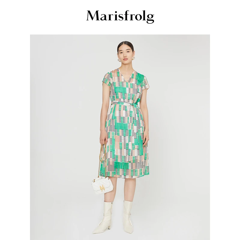 Marisfrolg/玛丝菲尔时尚休闲设计师格纹女格子连衣裙AABW21266
