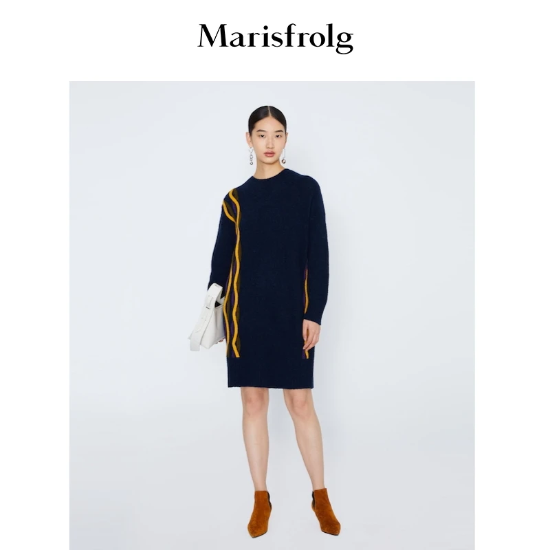 Marisfrolg/玛丝菲尔拼接长袖连衣裙宽松女士提花时尚A1KT4844M