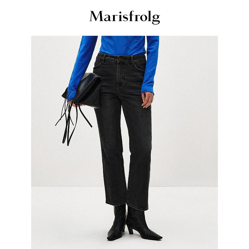 Marisfrolg/玛丝菲尔显瘦直筒黑色复古牛仔裤A1DE43275