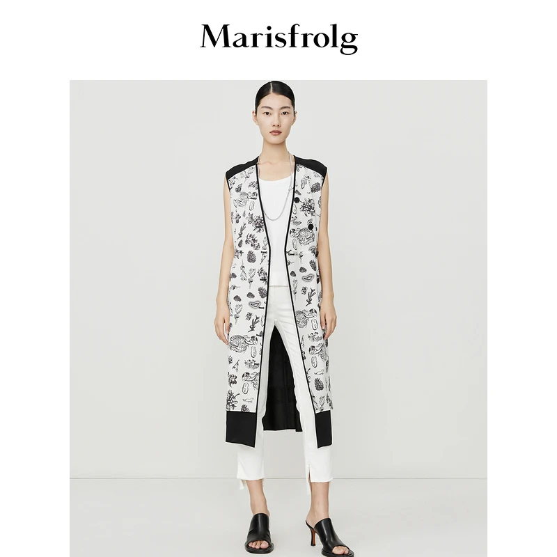 玛丝菲尔时尚休闲长款印花无袖设计师连衣裙A1CX33196