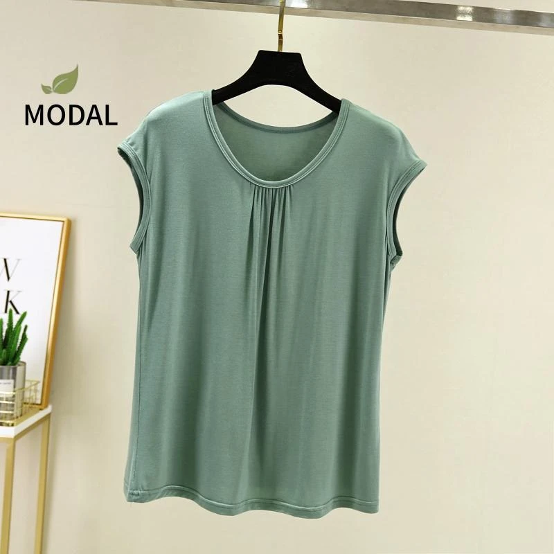 莫代尔宽松背心女无袖T恤外穿夏薄款大码家居圆领上衣显瘦妈妈装
