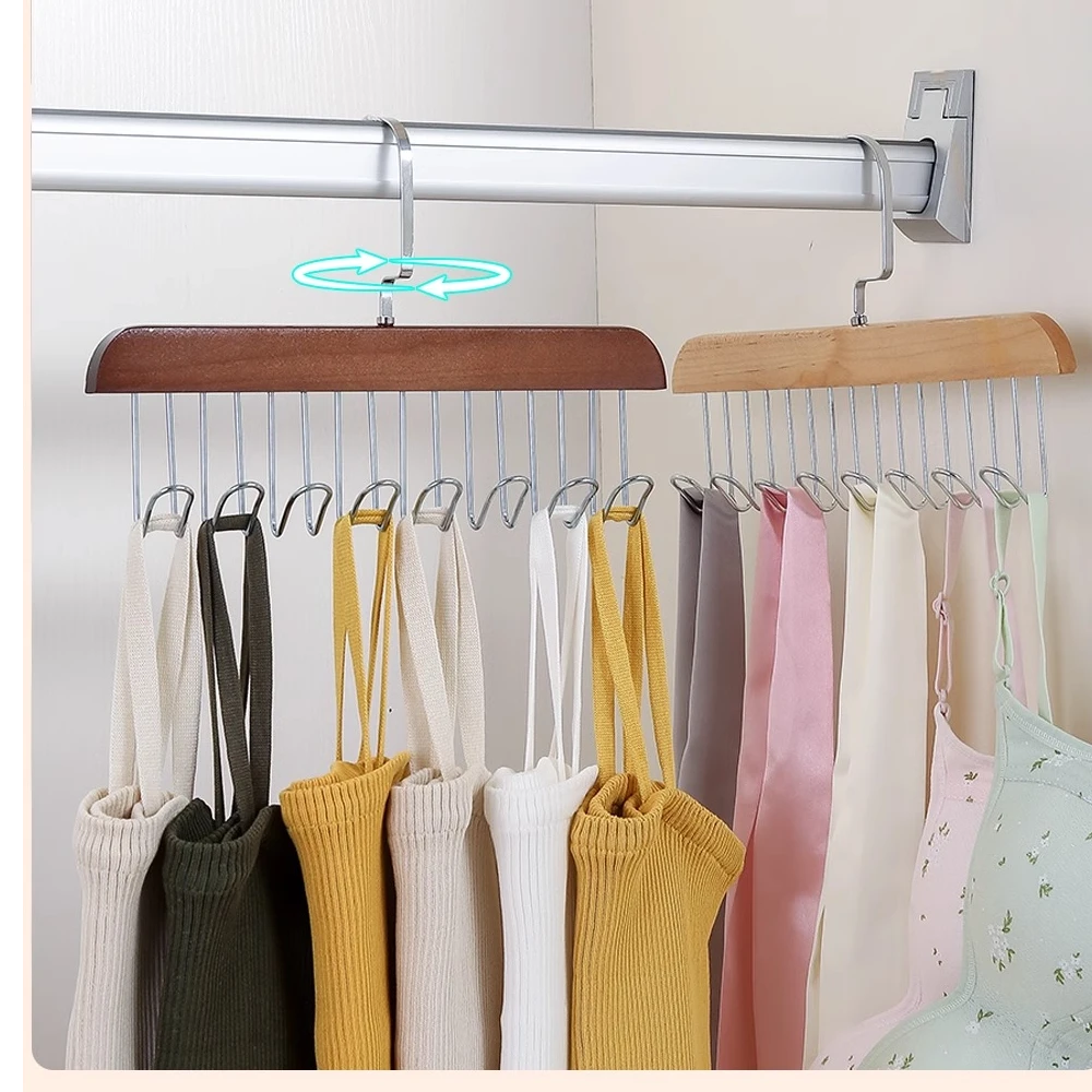 【爆款热卖5支装】8钩木质衣架内衣挂钩收纳多功能防滑无痕内衣收纳