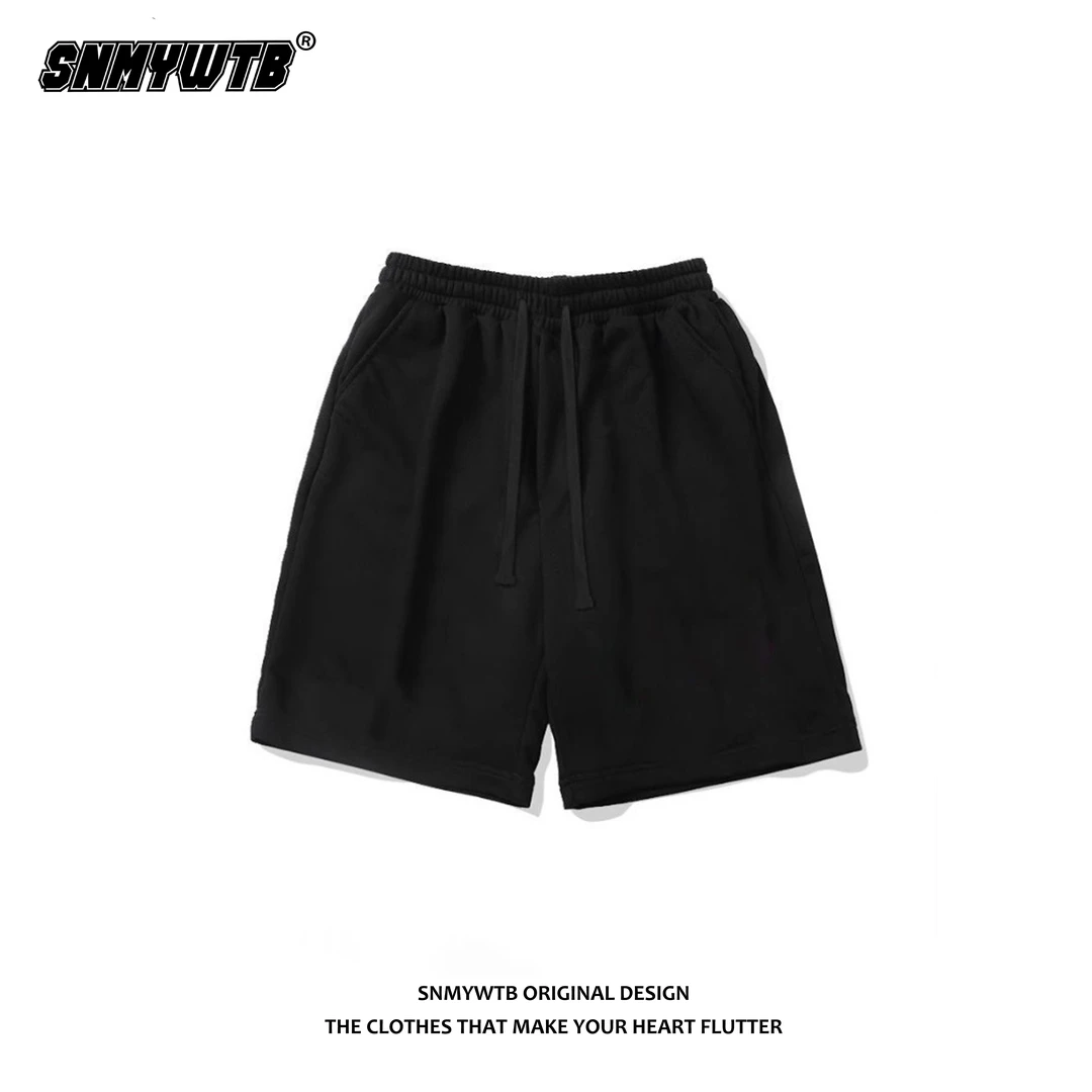 SNMYWTB 夏季基础纯色休闲松紧腰短裤百搭宽松抽绳五分裤男潮流