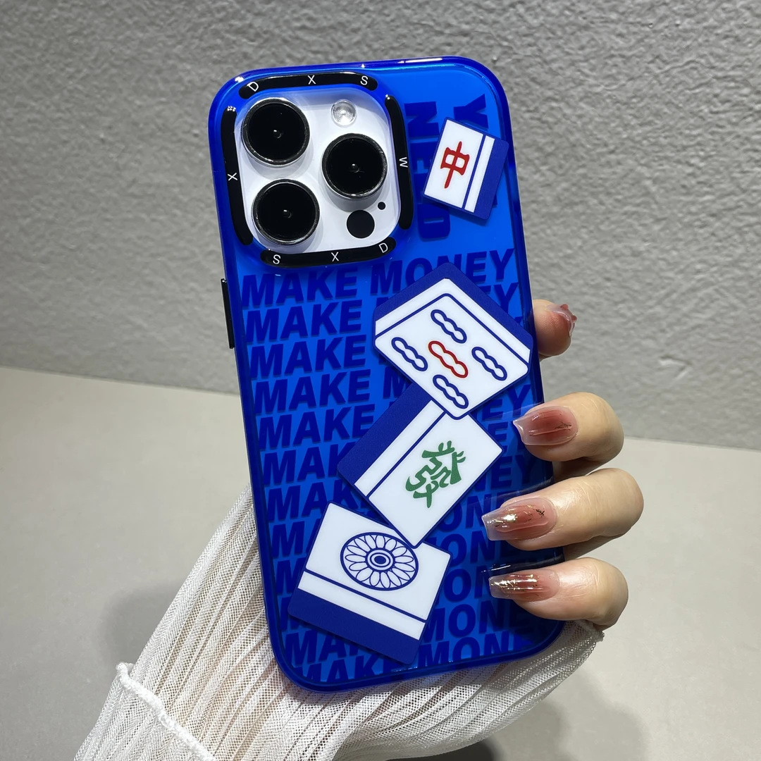 麻将克莱因蓝苹果14promax手机壳高级感15潮牌iPhone13个性12蓝色