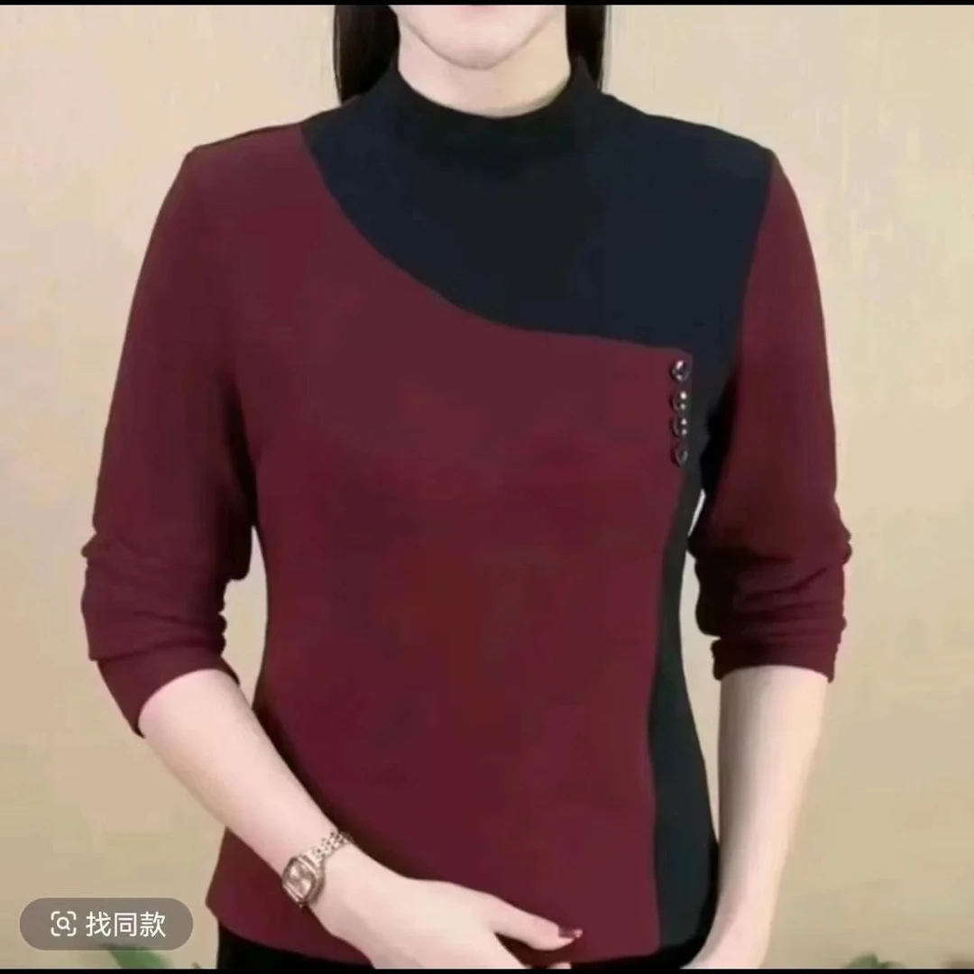 977【新款福利】时尚拼接撞色双面德绒打底衫显瘦宽松弹性大显气质