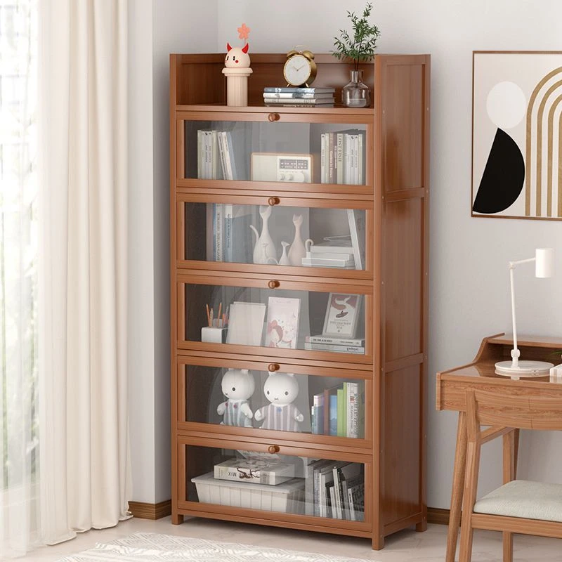 书柜多层防尘书架落地家用客厅儿童学生置物架简易家用翻盖收纳柜