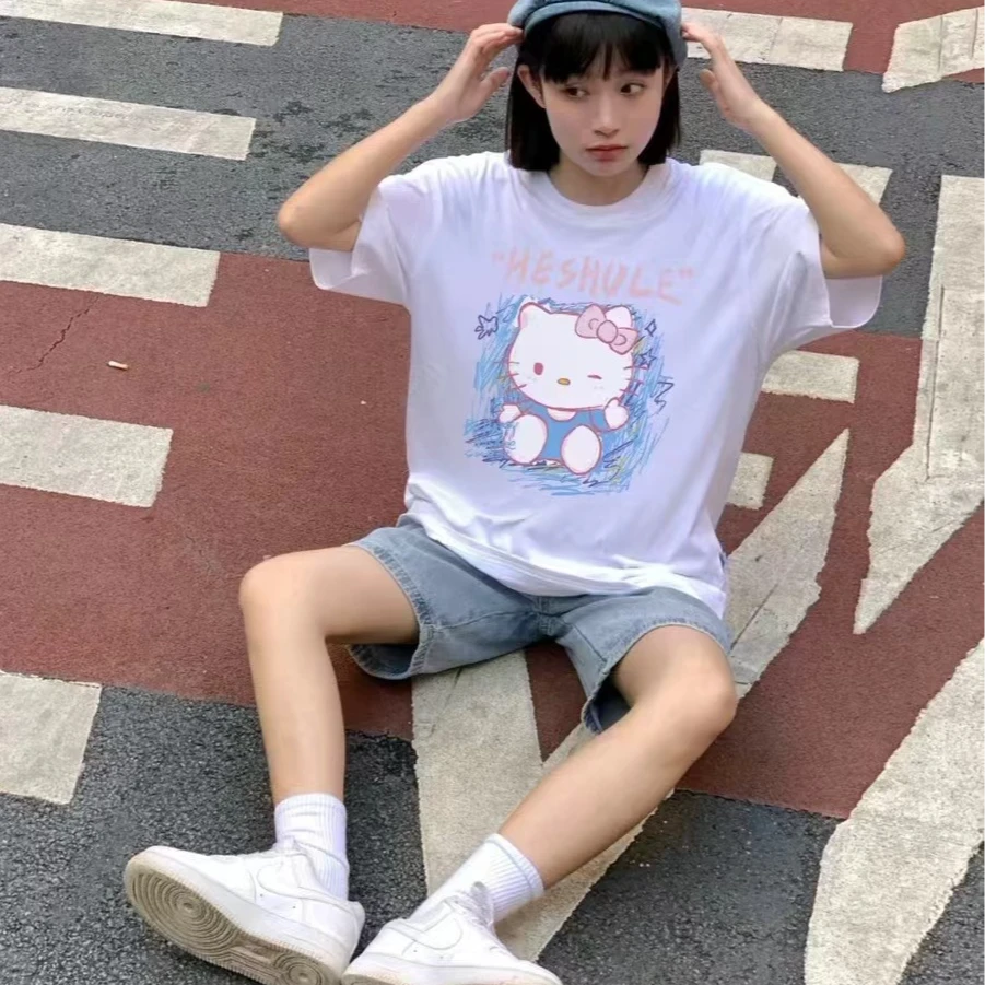 女大童短袖休闲韩版潮流夏款女款圆领儿童节白色时尚百搭情侣夏季