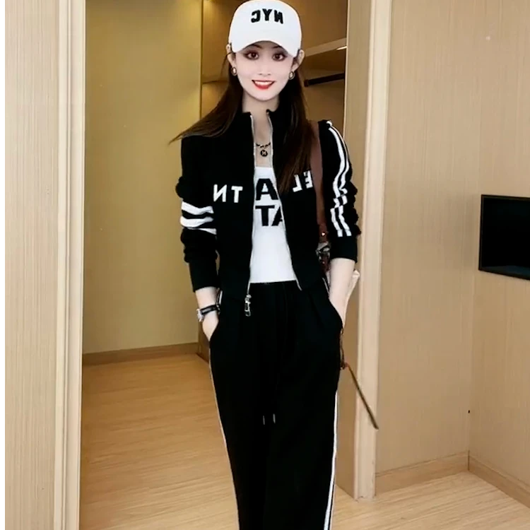 欧货运动休闲套装女春秋2024新款宽松显瘦时尚洋气运动服两件套潮