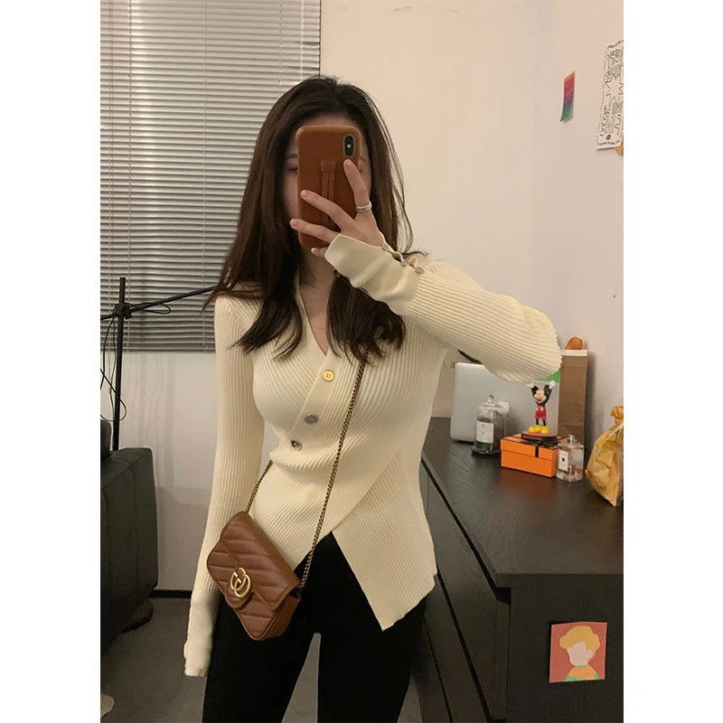 不规则设计感毛衣内搭打底衫女秋冬高级感修身显瘦秋装针织衫上衣