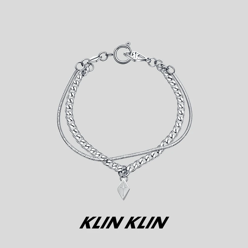 钛钢手链 KLINKLIN 双层菱形坠饰手链原创设计小众设计钛钢手饰