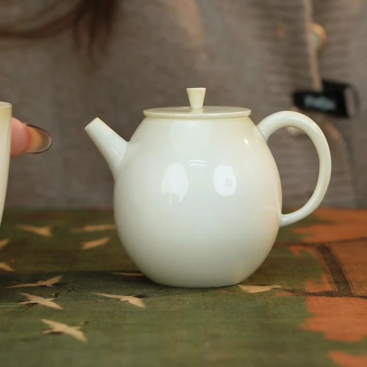 青灰釉龙蛋壶中式柴烧壶