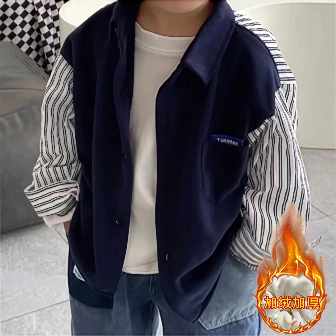 【可选加绒/不加绒】韩版男童衬衫儿童秋装长袖外套新款休闲衬衣