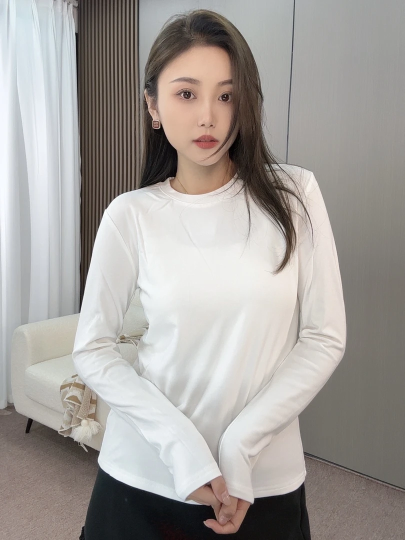 【火火】高弹百搭棉T短款2024休闲t恤显瘦纯色秋冬修身