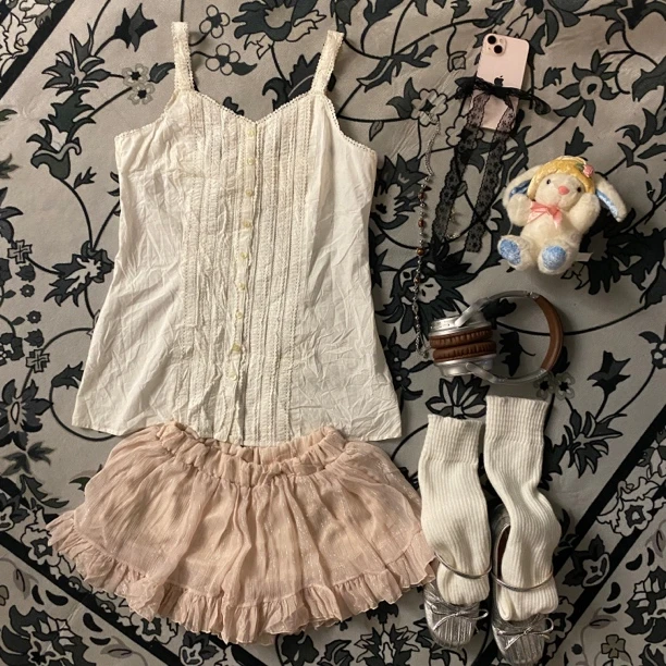 129～189古着默认微瑕复古吊带裙子上衣辣妹千禧甜美